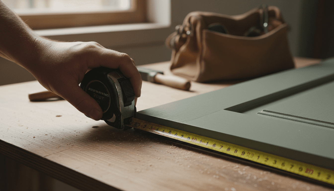 Handyman measuring a door frame with a tape measure